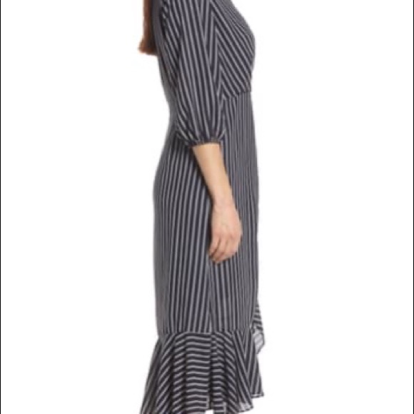 3/4 Sleeve Striped Side Roush Dress - Picture 3 of 8